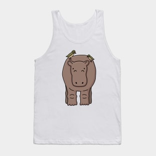 Brown outline cartoon gray kid hippo stands on the ground Tank Top